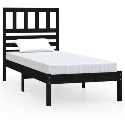 Bedframe massief grenenhout zwart 75x190 cm