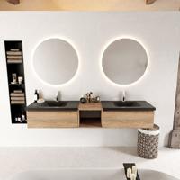 MONDIAZ BUKLA 200cm badmeubel met open module 40 kleur Washed Oak met 2 lades. Wastafel CLOUD dubbel 2 kraangaten kleur Urban. - thumbnail