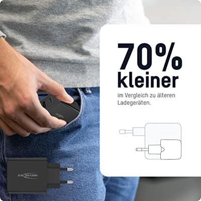 Ansmann Home Charger 247PD USB-oplader 45 W 1x USB-A, 1x USB-C USB PD Zwart Binnen Ansmann Home Charger 247PD USB-oplader 45 W 1x USB-A, 1x USB-C USB PD Zwart Binnen