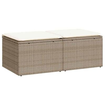 2-delige Loungeset met kussens poly rattan acacia beige