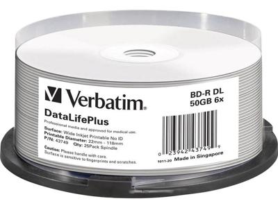 Verbatim BD-R - Blu-Ray Disc 50 GB, bedrukbaar oppervlak, 6x brandsnelheid, DataLifePlus, 25 Pack Spindle