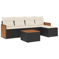 6-delige Loungeset met kussens poly rattan zwart - thumbnail