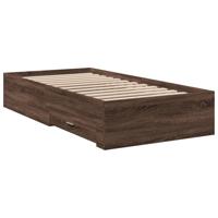 Bedframe met lades bewerkt hout bruin eikenkleurig 75x190 cm - thumbnail