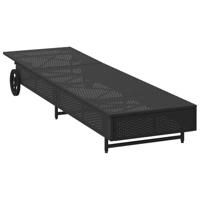 Ligbed met wielen en kussen poly rattan zwart - thumbnail