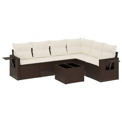 6-delige Loungeset met kussens poly rattan bruin - thumbnail