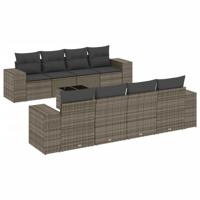 9-delige Loungeset met kussens poly rattan grijs - thumbnail