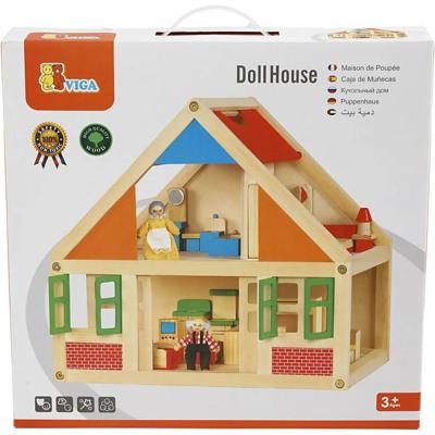 VIGA houten poppenhuis, afm 43x40x27 cm, 1 stuk VIGA houten poppenhuis, afm 43x40x27 cm, 1 stuk