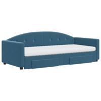 Slaapbank met onderschuifbed en lades 90x200 cm fluweel blauw - thumbnail