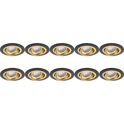 Spot Armatuur 10 Pack - Pragmi Alpin Pro - GU10 Inbouwspot - Rond - Zwart/Goud - Aluminium - Kantelbaar - Ø92mm