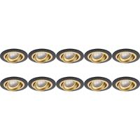 Spot Armatuur 10 Pack - Pragmi Alpin Pro - GU10 Inbouwspot - Rond - Zwart/Goud - Aluminium - Kantelbaar - Ø92mm - thumbnail