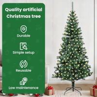 VidaXL Kunstmatig voorverlicht kerstboom groen 210 cm pvc en metaal - thumbnail