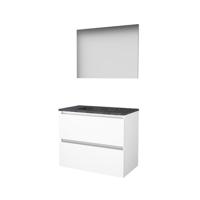 Basic-Line Basic 46 Badkamermeubelset - 80 x 46 cm - Greeploos - 2 Lades - Hardstenen Wastafel - 1 Kraangat - Spiegel - Ice White - thumbnail