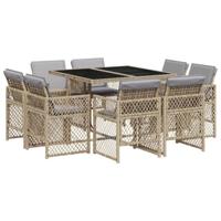 9-delige Tuinset met kussens poly rattan gemengd beige - thumbnail