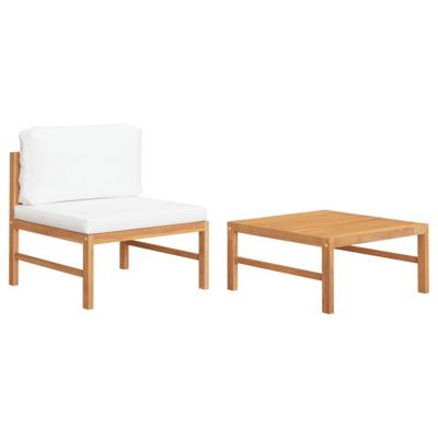 VidaXL 2-delige loungeset met crèmekleurige kussens teakhout