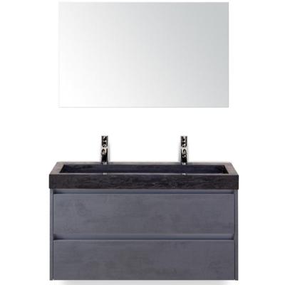 Dante Badmeubelset 100 cm - Beton Antrac - Wastafel Hardsteen Wit Lucca 2 Kraangaten met Spiegel