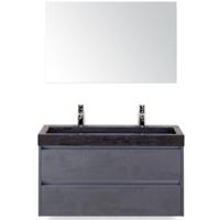 Dante Badmeubelset 100 cm - Beton Antrac - Wastafel Hardsteen Wit Lucca 2 Kraangaten met Spiegel - thumbnail
