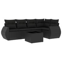 5-delige Loungeset met kussens poly rattan zwart - thumbnail