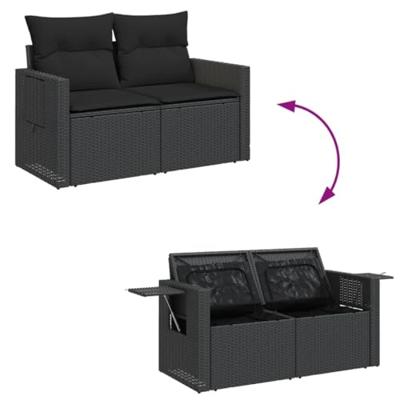 Tuinbank 2-zits met kussens poly rattan zwart Tuinbank 2-zits met kussens poly rattan zwart
