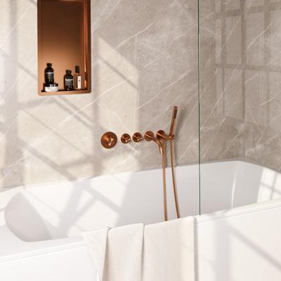 Brauer Stripe thermostatische inbouw badkraan SET 01 met uitloop en staaf handdouche en doucheslang en wandaansluitbocht koper geborsteld PVD