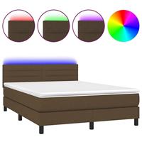 Boxspring met matras en LED stof donkerbruin 140x200 cm - thumbnail