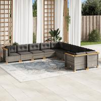 10-delige Loungeset met kussens poly rattan grijs - thumbnail