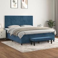 Boxspring met matras fluweel donkerblauw 160x200 cm - thumbnail