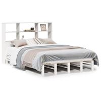 Bed met boekenkast zonder matras massief hout wit 160x200 cm - thumbnail