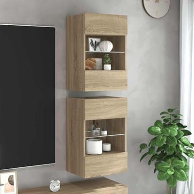 Wandkasten met LED-verlichting voor tv 2 st 40x30x60,5 cm sonoma eikenkleurig