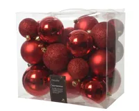 Decoris kerstballen set Plastic 26st kerstrood 6-8-10cm - thumbnail