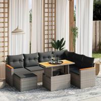8-delige Loungeset met kussens poly rattan grijs - thumbnail