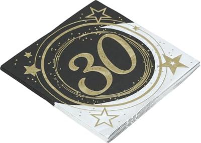 Servetten Sterren zwart/wit/goud 30 Jaar (12st)