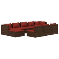 10-delige Loungeset met kussens poly rattan bruin - thumbnail