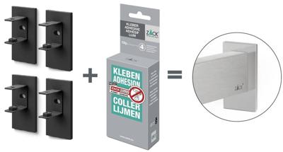 ZACK Linea montageset voor verlijming geschikt voor 4 bevestigingspunten zwart