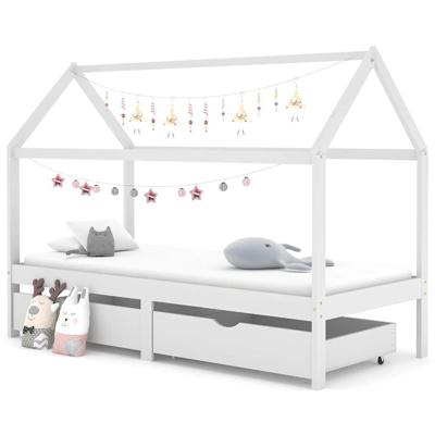 Kinderbedframe met lades massief grenenhout 90x200 cm wit
