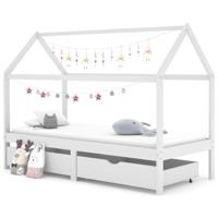 Kinderbedframe met lades massief grenenhout 90x200 cm wit - thumbnail