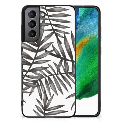 Samsung Galaxy S21FE Bloemen Hoesje Leaves Grey Samsung Galaxy S21FE Bloemen Hoesje Leaves Grey