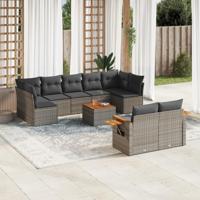 10-delige Loungeset met kussens poly rattan grijs - thumbnail