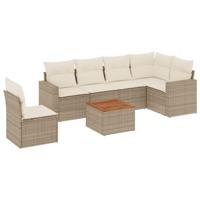 7-delige Loungeset met kussens poly rattan beige - thumbnail