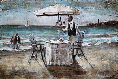Schilderij - Metaalschilderij - Diner op het strand, 120x80cm