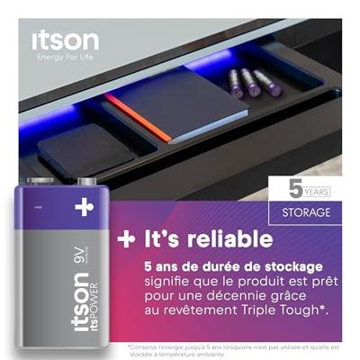 ITSON, 9V alkalinebatterijen, verpakking van 1 stuk, voor klokken, rookmelders, 6LR61IPO/1CP