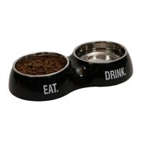 Dubbele Voerbak of Drinkbak Zwart - thumbnail