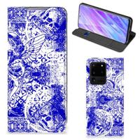Mobiel BookCase Samsung Galaxy S20 Ultra Angel Skull Blauw - thumbnail
