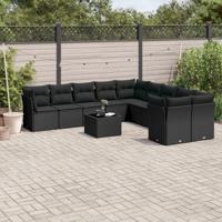 11-delige Loungeset met kussens poly rattan zwart - thumbnail