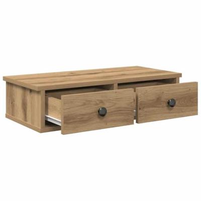 Wandschap met lades 60x25x15 cm bewerkt hout artisanaal eiken