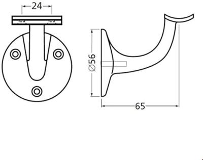 Hermeta 3500-70 leuninghouder holzadel 65 mm zwart