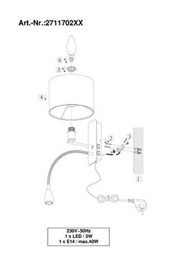 Trio WandlampSeries 2711 met leeslamp en witte kap - 271170201