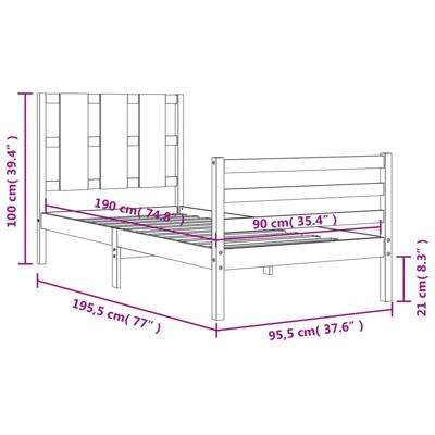 Bedframe met hoofdbord massief hout wit - thumbnail
