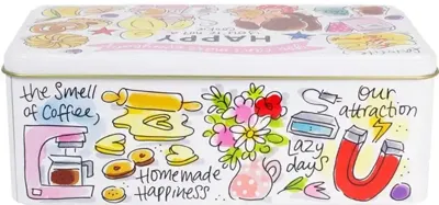 Blond Amsterdam koekblik rvs happy 20x11x7cm multi