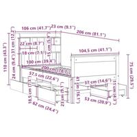 Bed met boekenkast zonder matras grenenhout wasbruin 100x200 cm - thumbnail