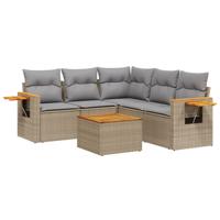 6-delige Loungeset met kussens poly rattan beige - thumbnail